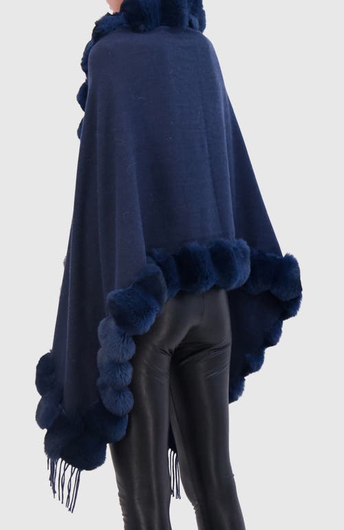 Lyla Grant Cashmere & Wool Blend Cape With Fur-free Chinchilla (faux Fur) Trim) In Blue