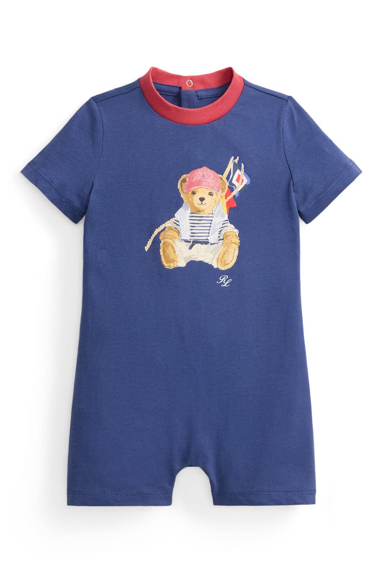 Cotton Jersey Romper, Main, color, LIGHT NAVY