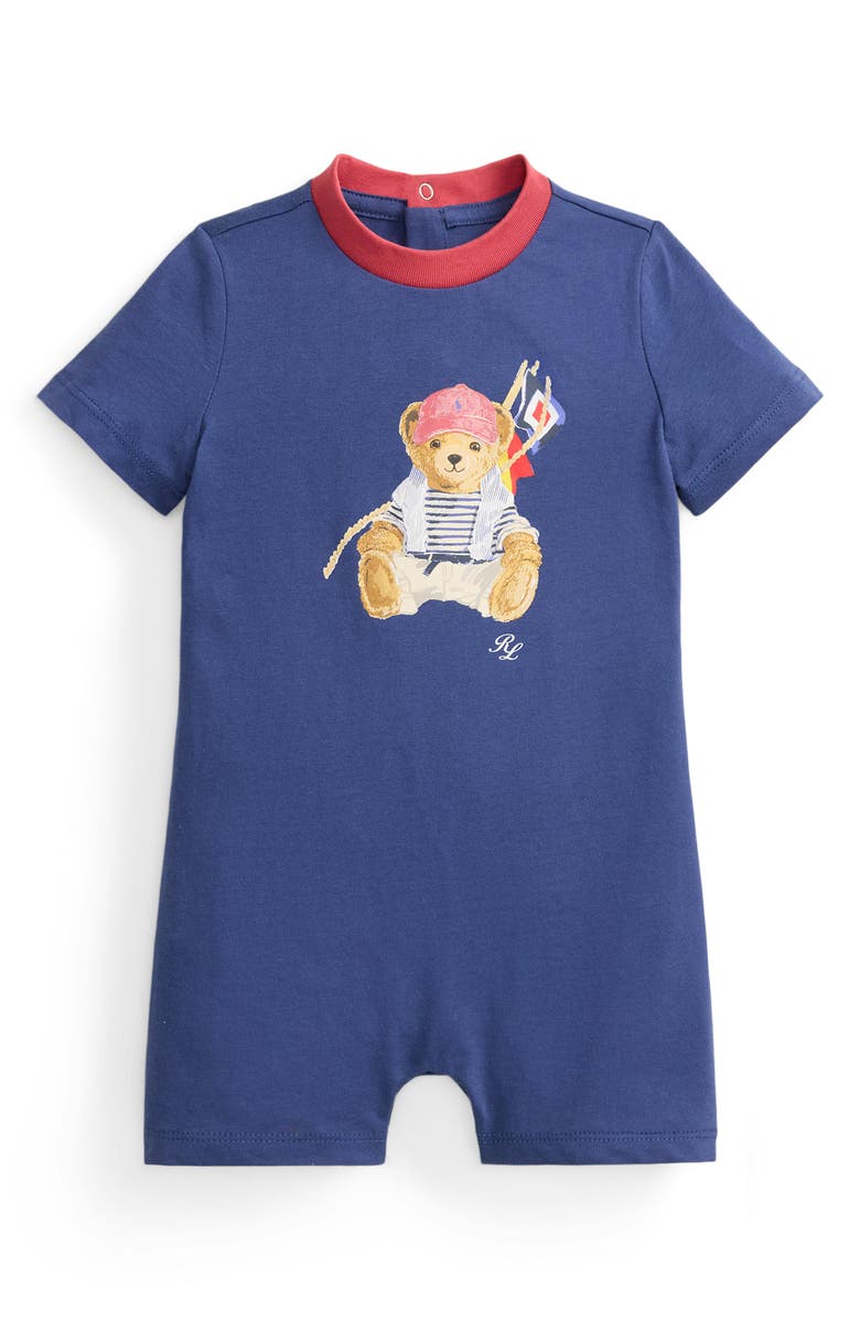 Ralph Lauren Cotton Jersey Romper, Main, color, Light Navy