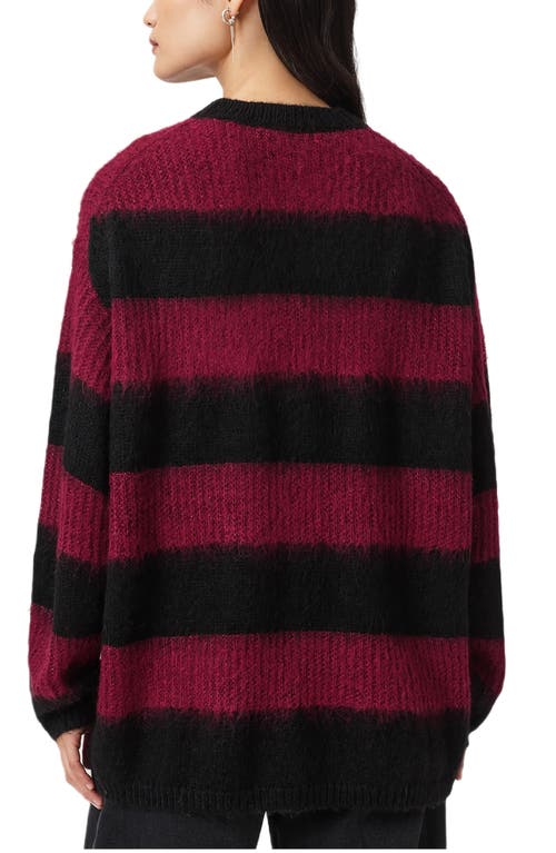 Allsaints Onyx Striped Relaxed Sweater In Purple