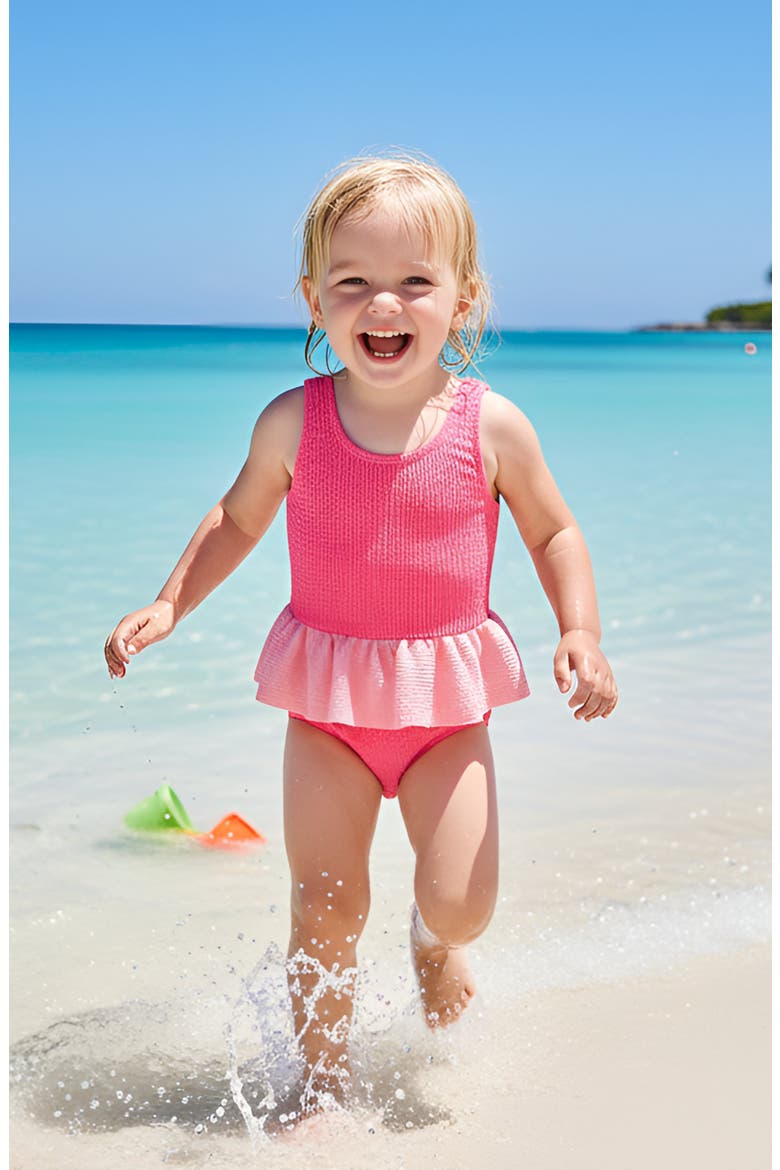 Crinkle Peplum One Piece, Alternate, color, Fuschia