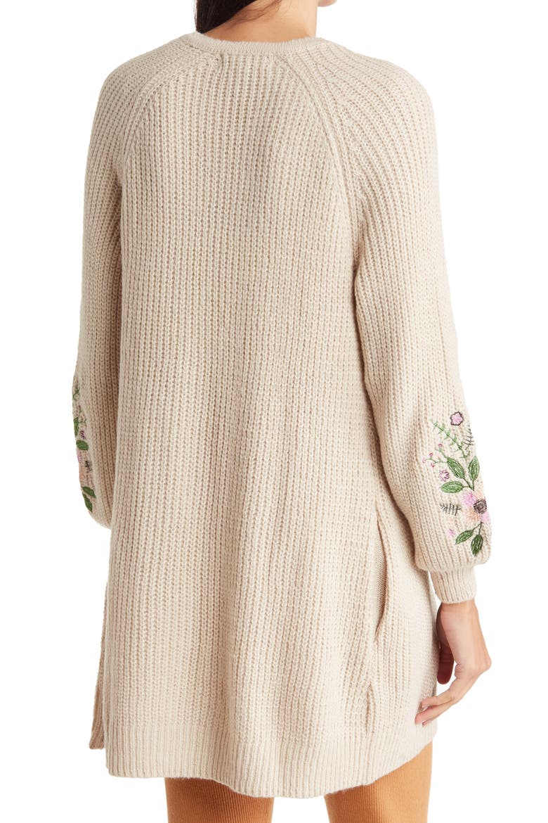 Free Spirit Floral Embroidered Long Cardigan, Alternate, color, OATMEAL