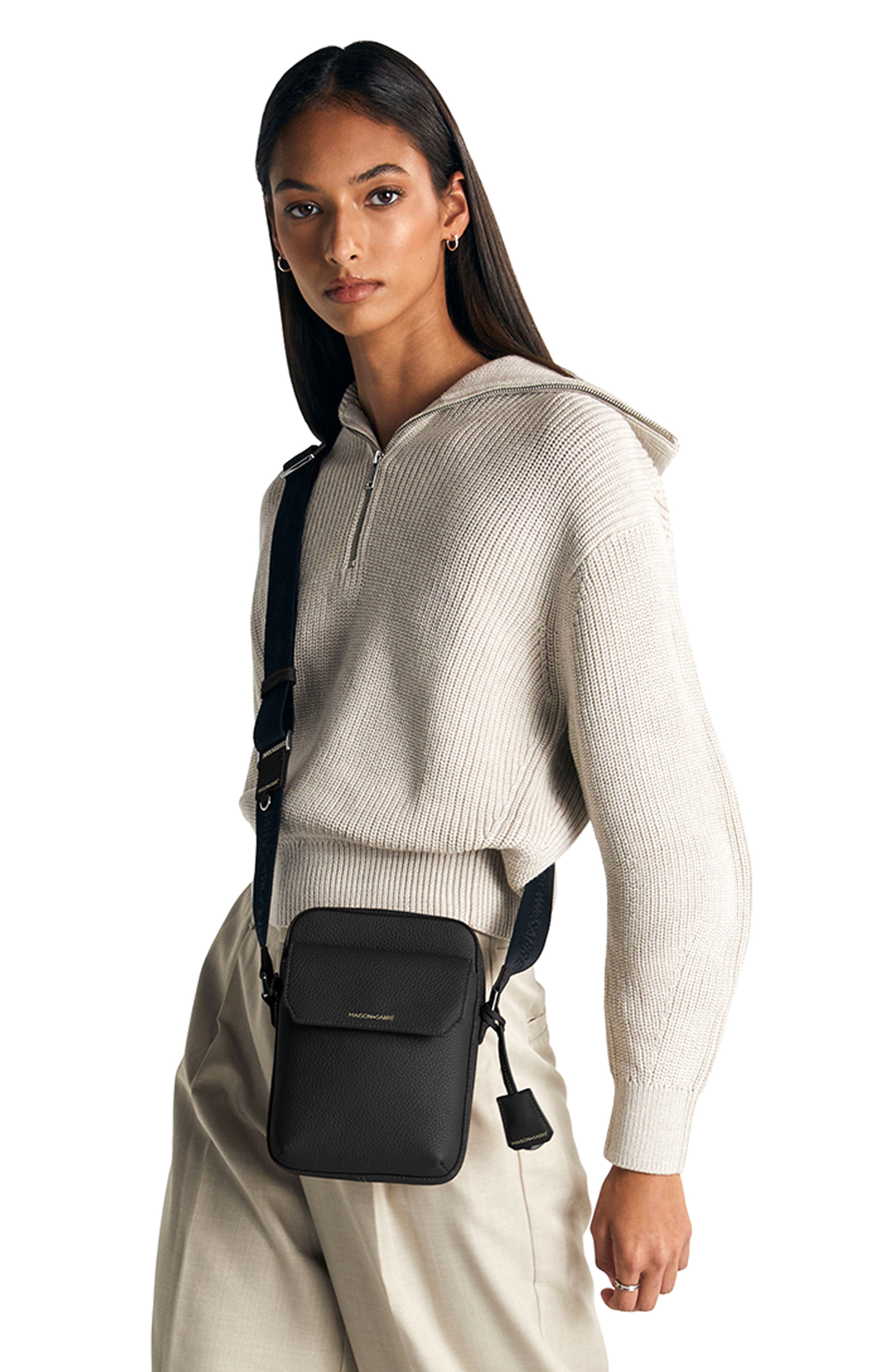 MAISON de SABRÉ Small Leather Messenger Bag, Alternate, color, Black Caviar