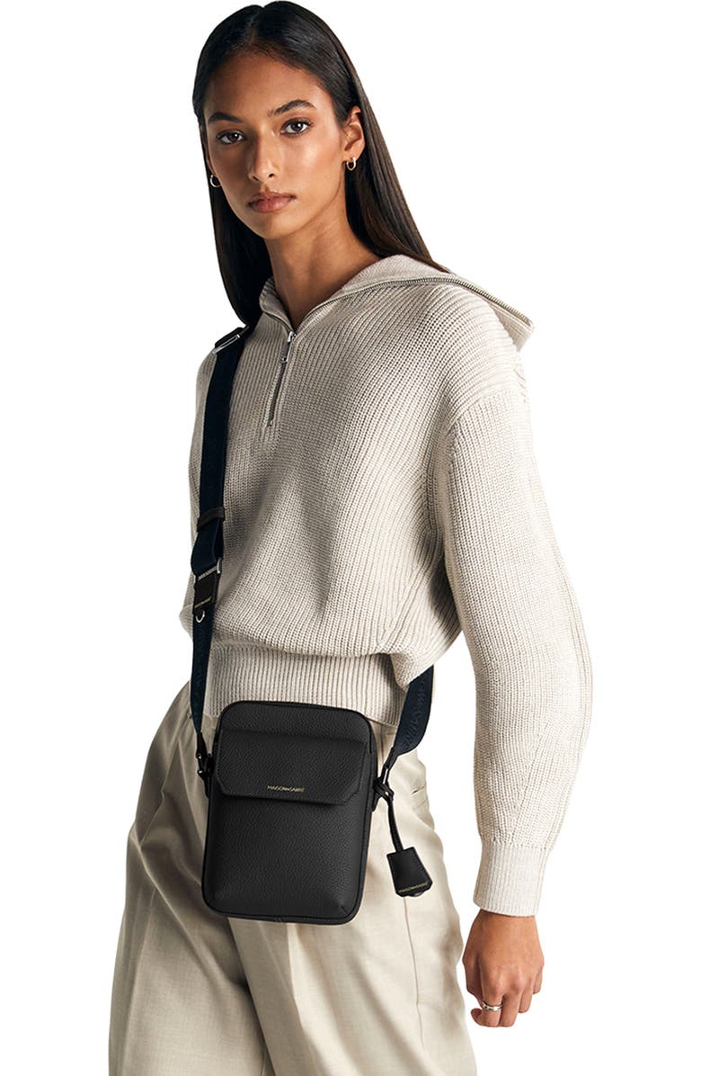 MAISON de SABRÉ Small Leather Messenger Bag, Alternate, color, Black Caviar