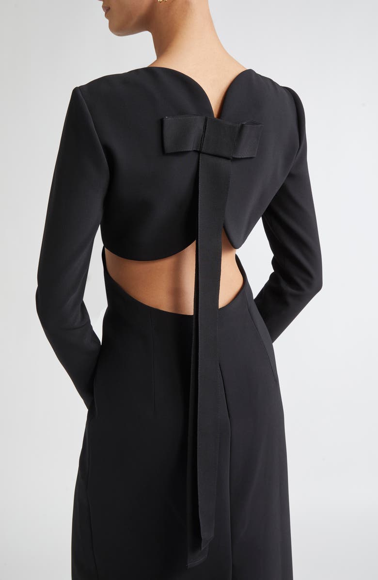 Carolina Herrera Bow Detail Cutout Long Sleeve Crepe Tea Length Dress ...