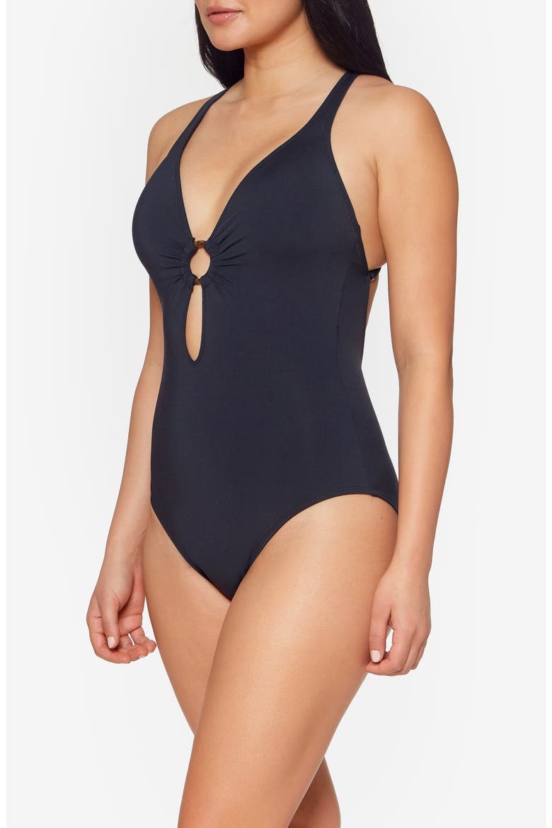 Ring Me Up Plunge One-Piece Swimsuit, Alternate, color, BLACK