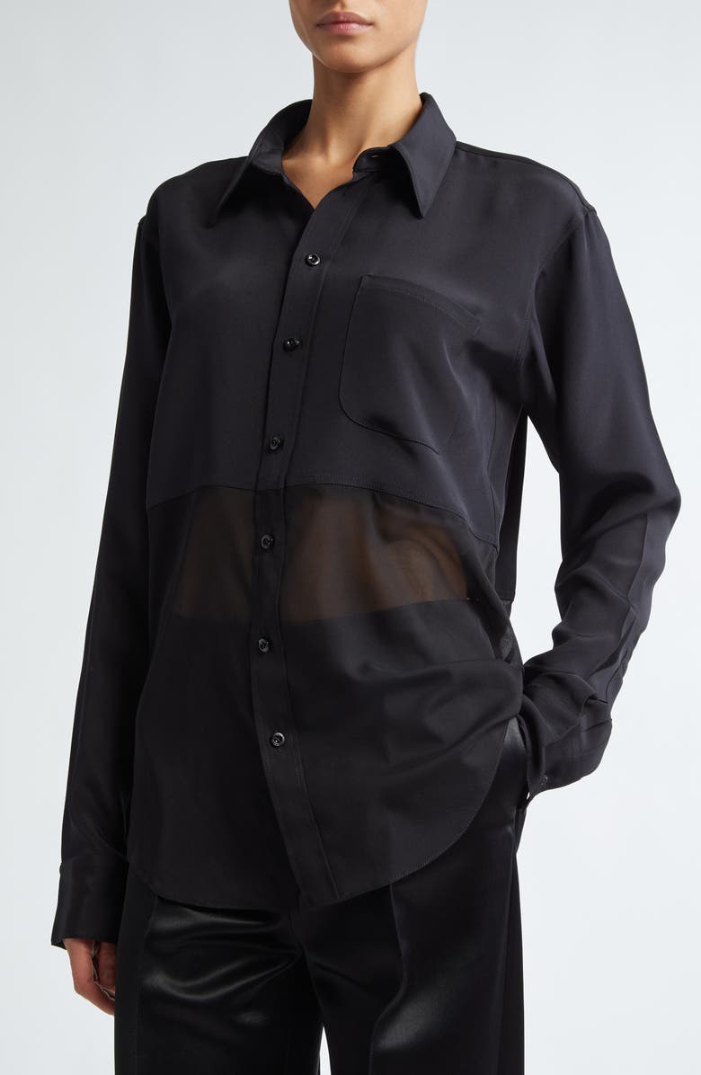 Peter Do Mixed Media Button-Up Shirt, Alternate, color, 