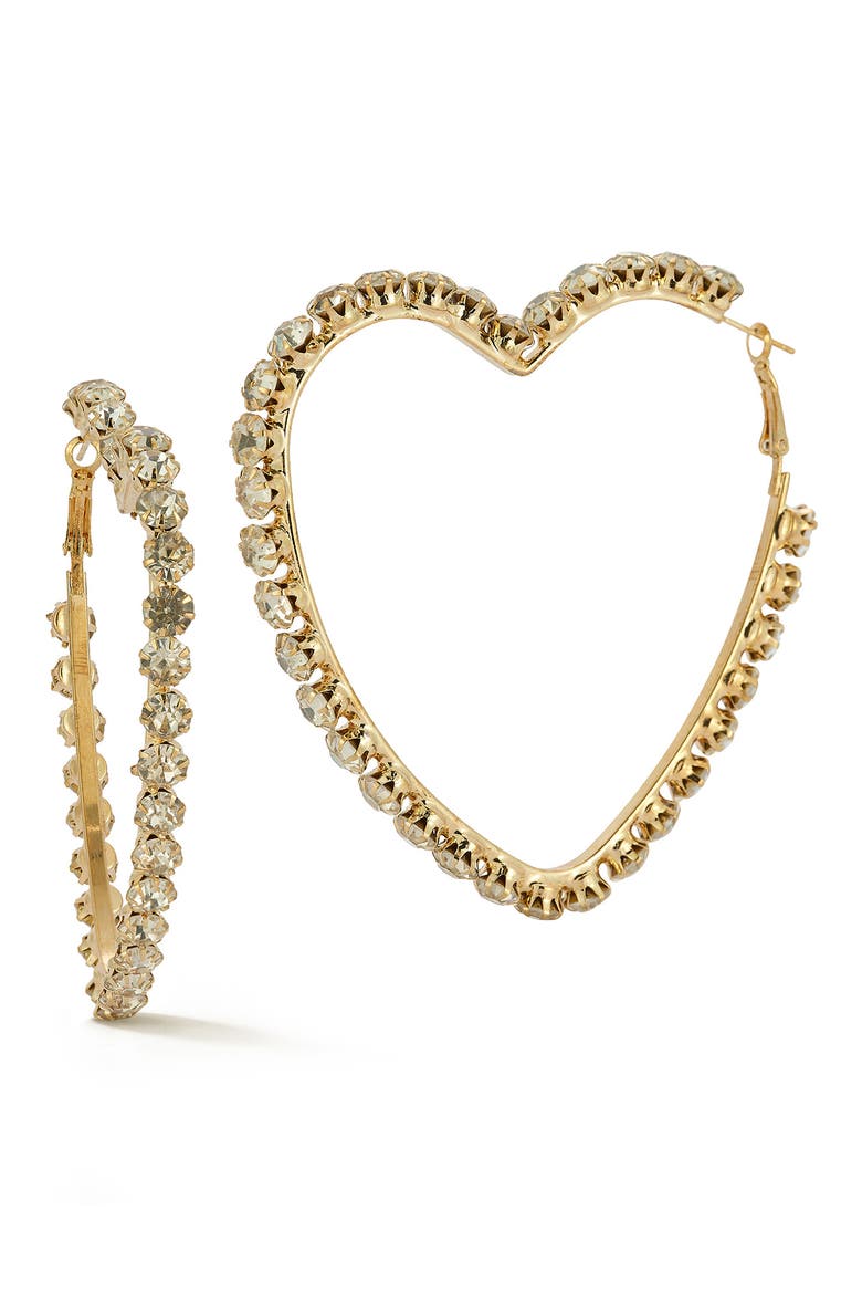 Crystal Heart Hoop Earrings, Main, color, GOLD