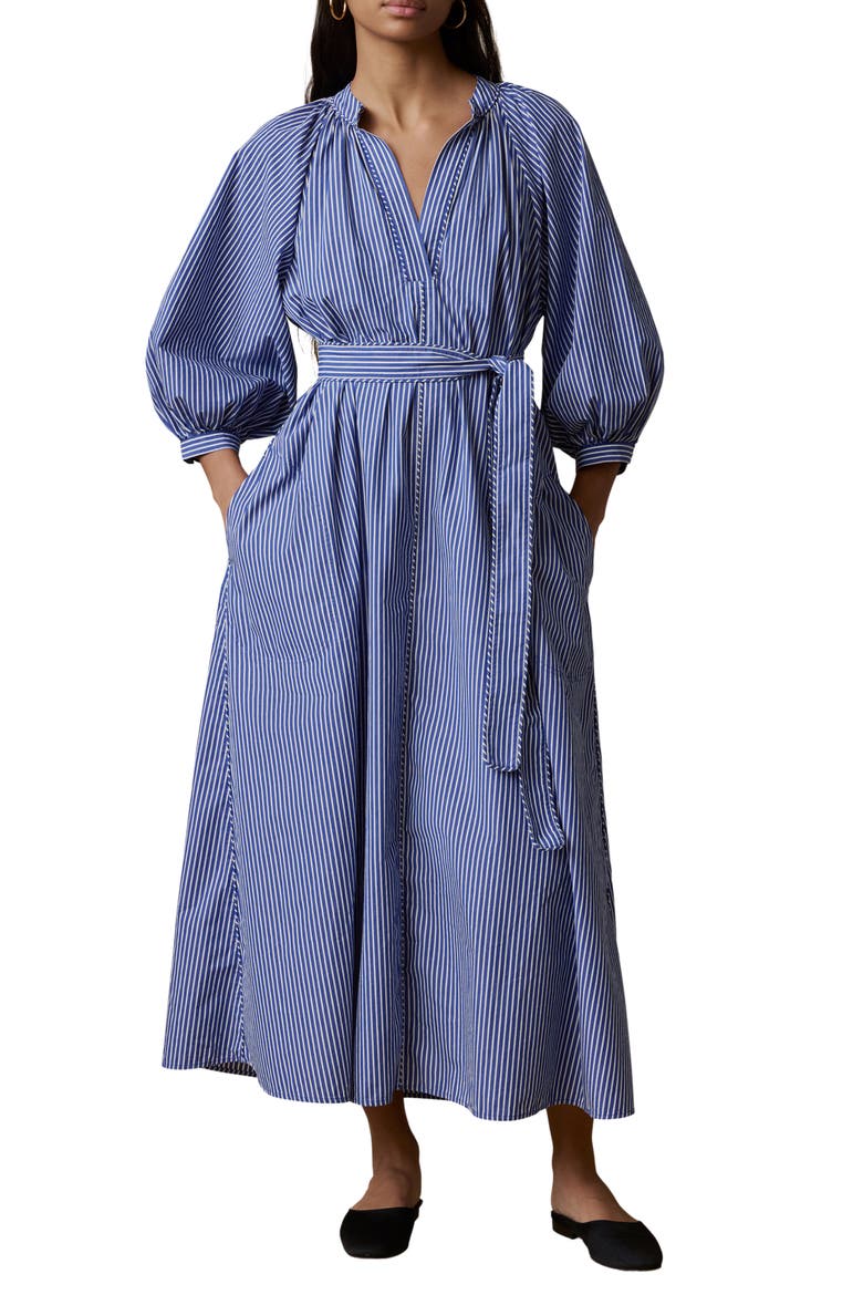 Kaia Coastal Tie Waist Poplin Maxi Dress, Main, color, ENDLESS COAST STRIPE