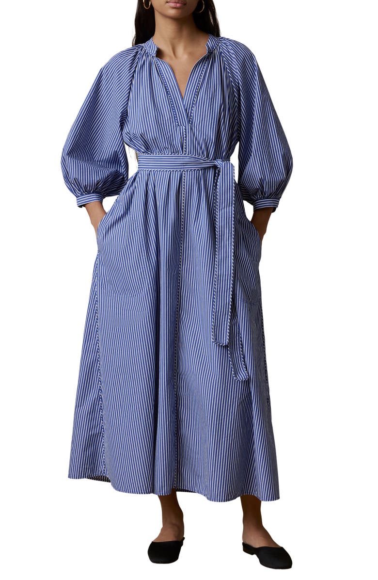 Faherty Kaia Coastal Tie Waist Poplin Maxi Dress, Main, color, 