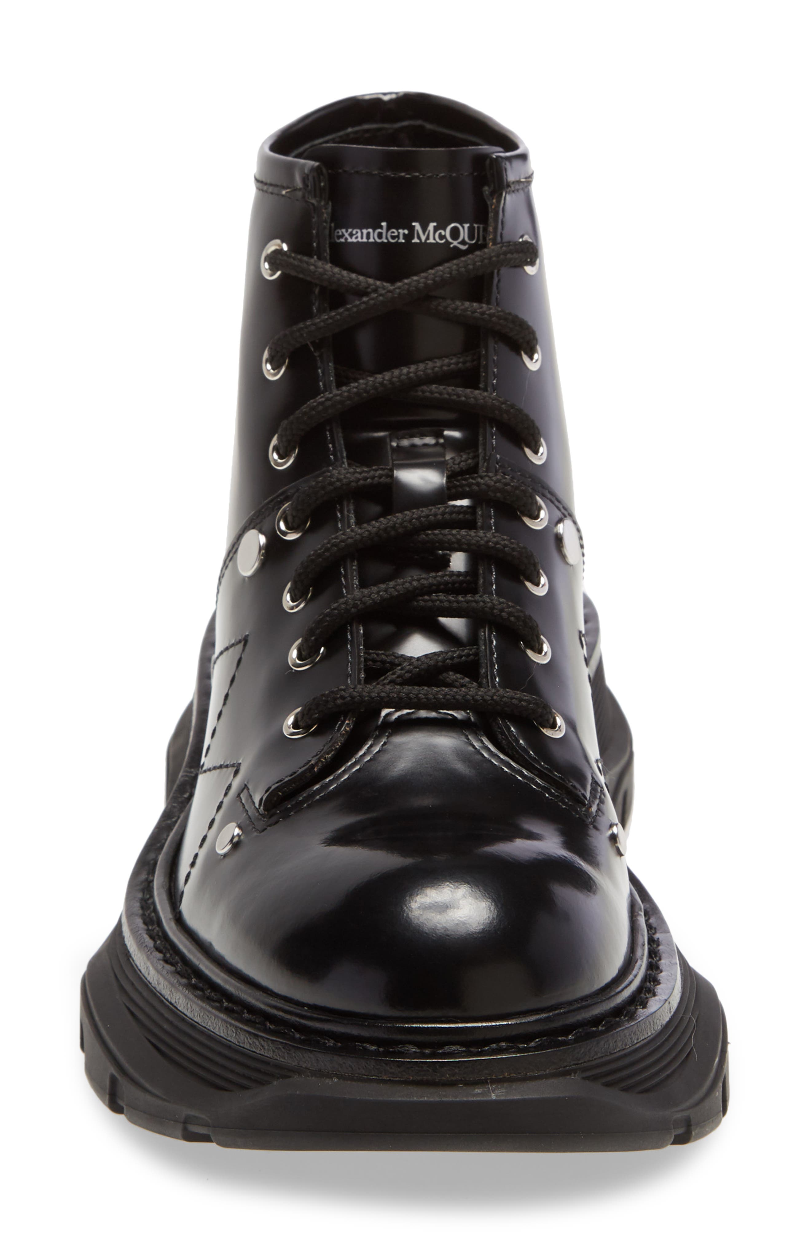 Alexander McQueen Lace-Up Lug Sole Hiker Boot, Alternate, color, BLACK SILVER