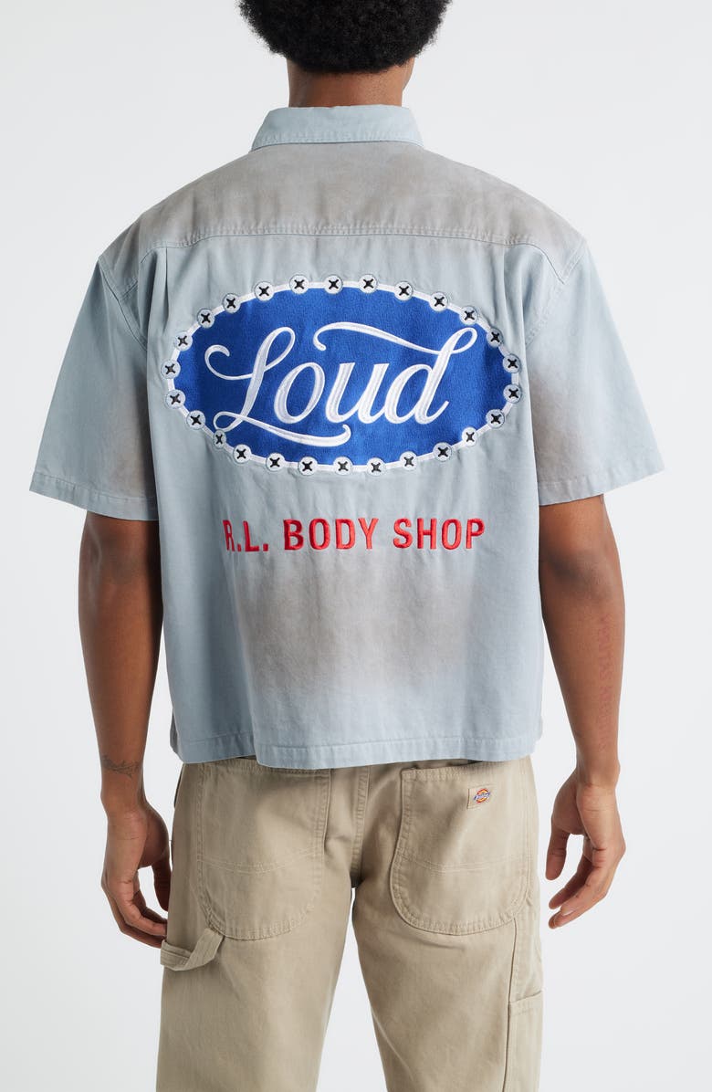 Rolling Loud Loud Motors Distressed Work Shirt, Alternate, color, Blue