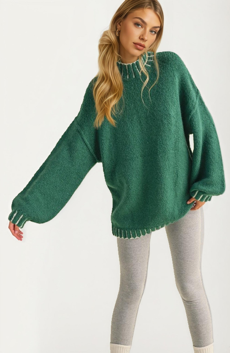 Knit and Lounge Oversized Contrast Trim Sweater, Alternate, color,