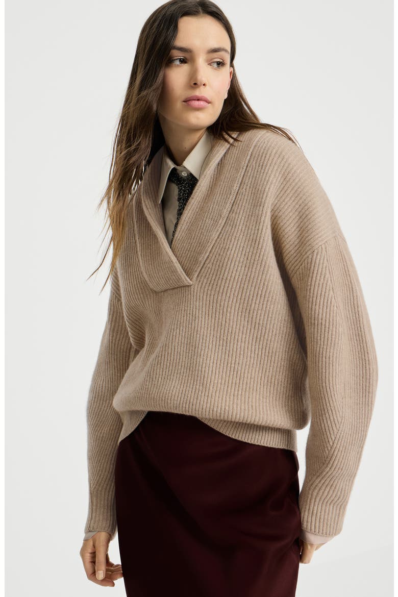 Cashmere English rib sweater with monili, Alternate, color, Cashmere Beige