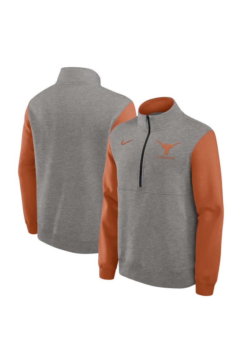 Men's Nike Heather Gray/Texas Orange Texas Longhorns Club Fleece Half-Zip Pullover, Main, color, Heather Gray