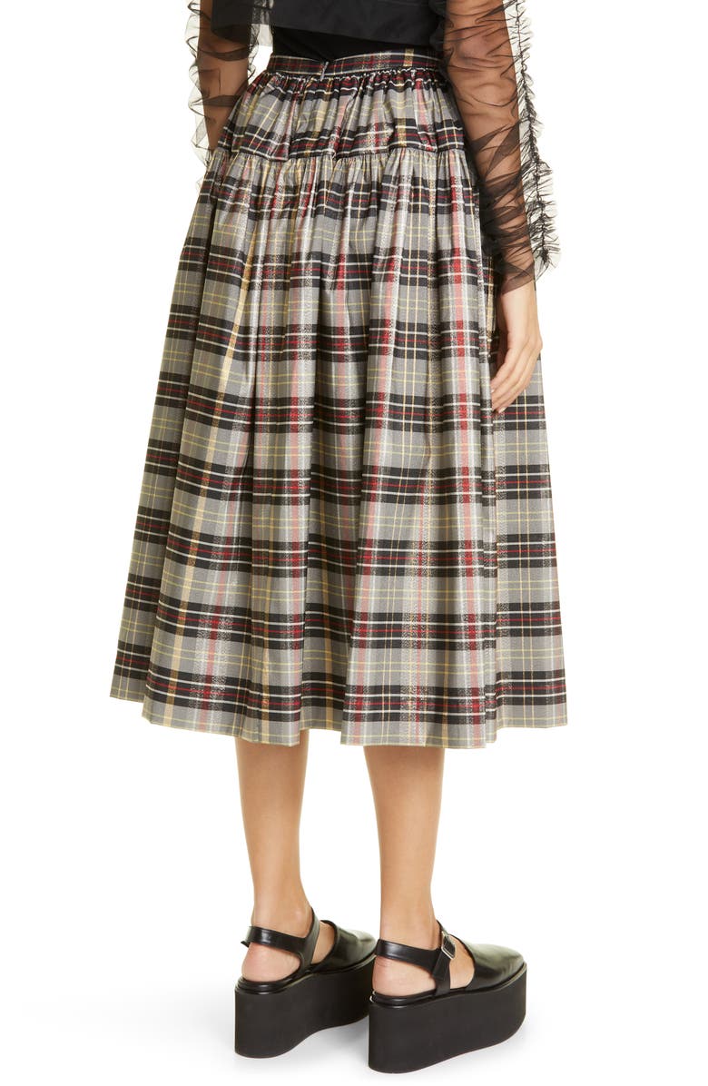 Molly Goddard Amy Metallic Tartan Gathered Midi Skirt, Alternate, color, 
