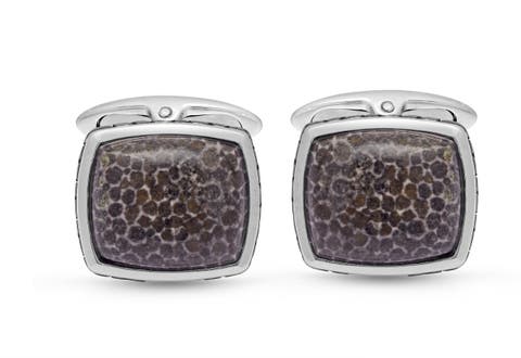 Fossil Agate Sterling Silver Men Cufflinks