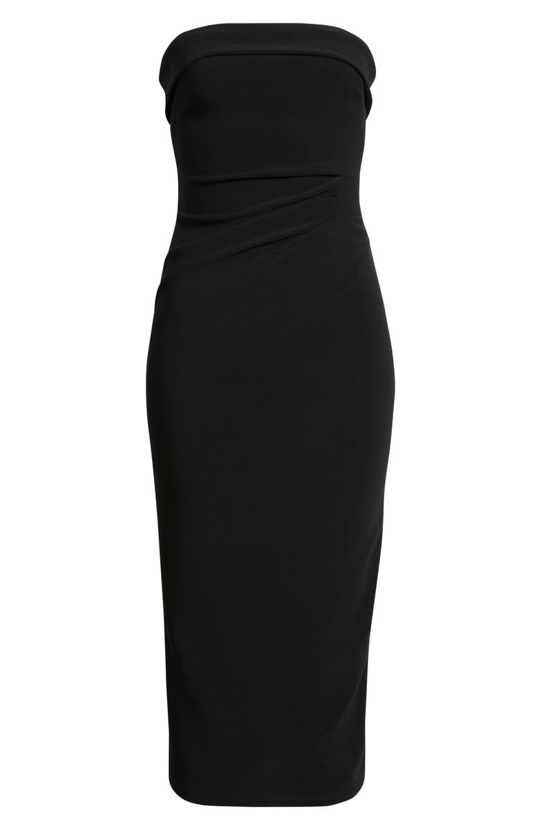 Open Edit Strapless Crepe Midi Dress, Alternate, color, Black