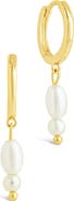 Sterling Forever Ilaria Faux Pearl Drop Dangle Hoop Earrings