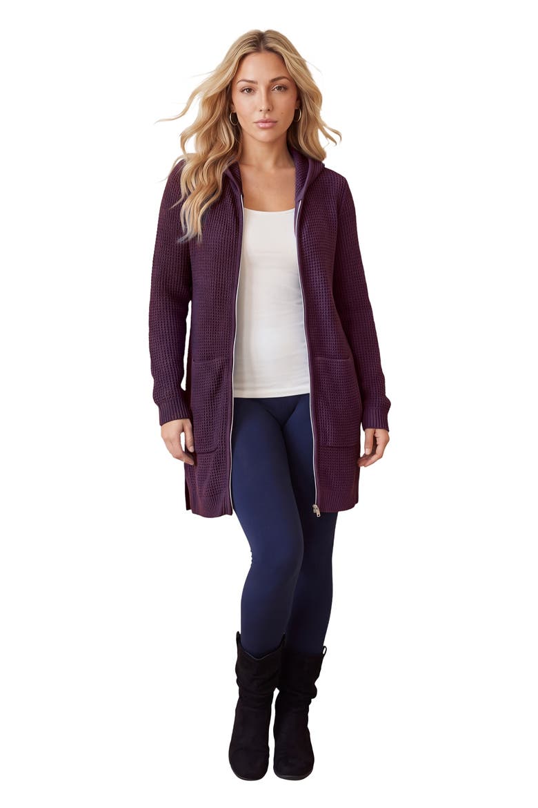 Waffle Mega Length Zip Hoodie, Main, color, DARK BERRY