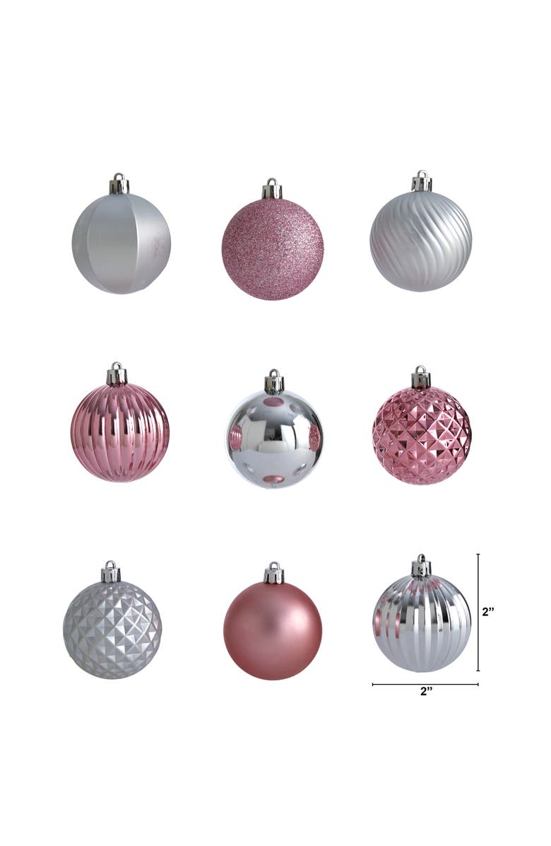 NEARLY NATURAL Holiday Shatterproof, Pink, 101 Count Christmas Tree Ornament Set, 60mm, Alternate, color, Pink