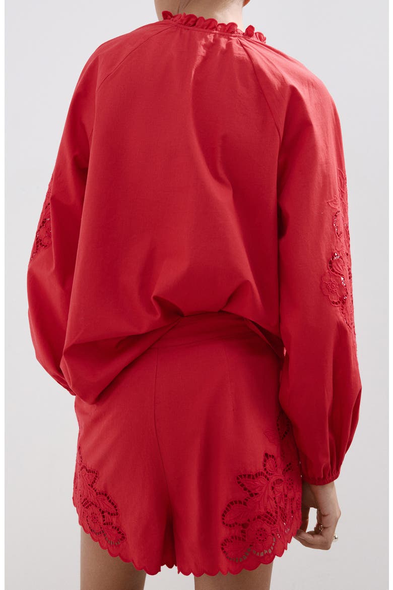 Cotton Ruffle Trim Broderie Anglaise Top, Alternate, color, RED