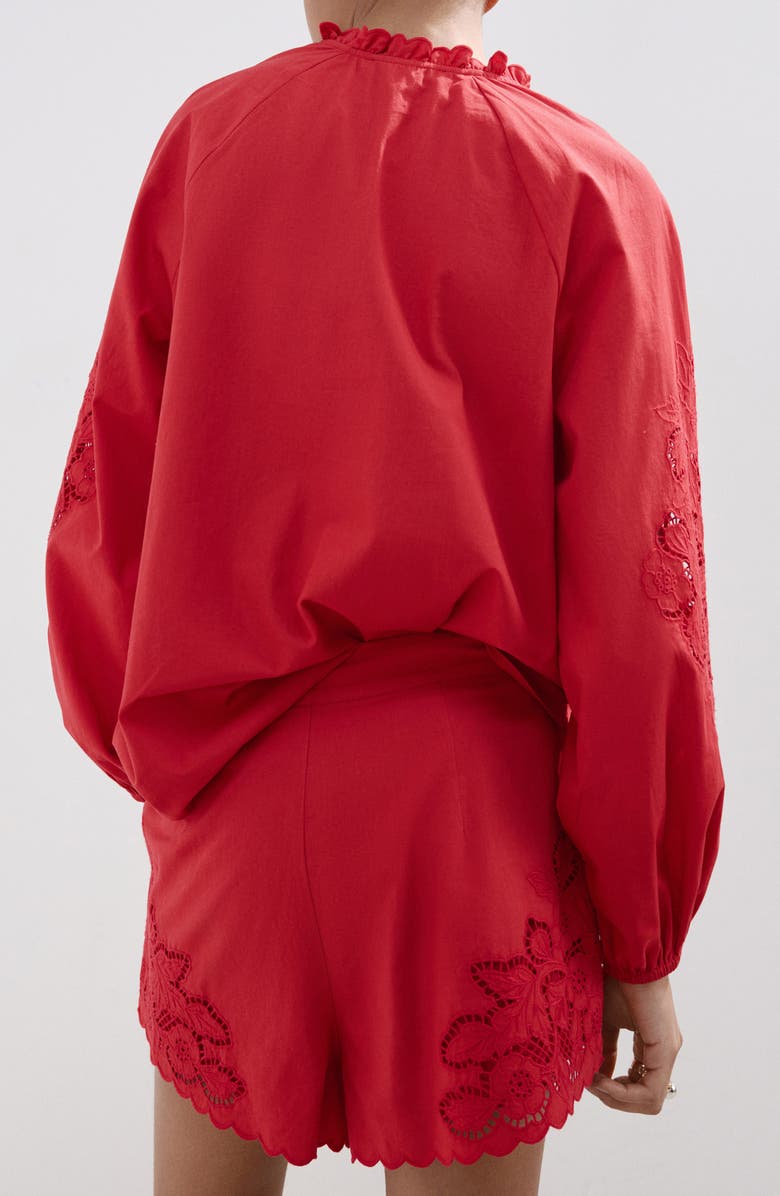 MANGO Cotton Ruffle Trim Broderie Anglaise Top, Alternate, color, 