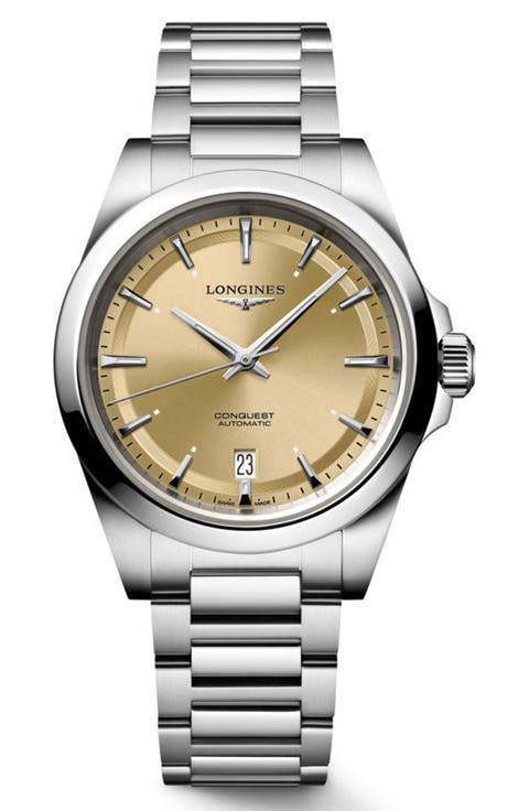 Conquest Champagne Dial Automatic Bracelet Watch, 38mm