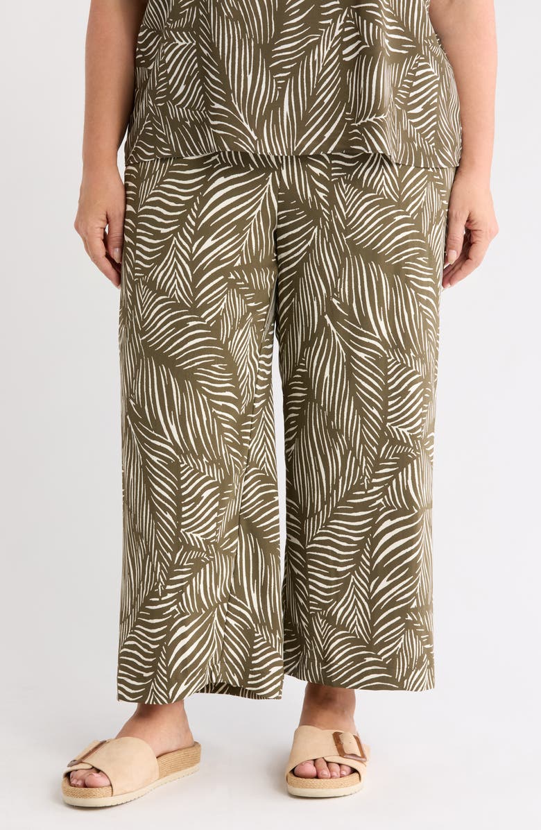 NORDSTROM RACK Cropped Pull-On Pants, Main, color, Olive - Ivory Palmetto