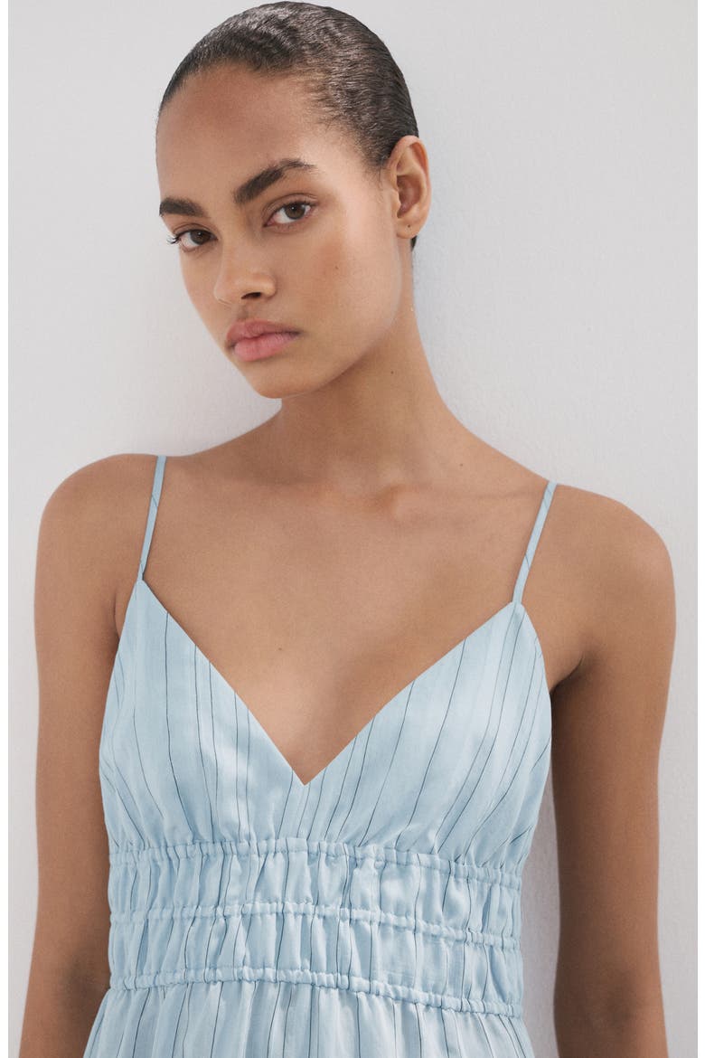 Striped Gathered Dress, Alternate, color, SKY BLUE