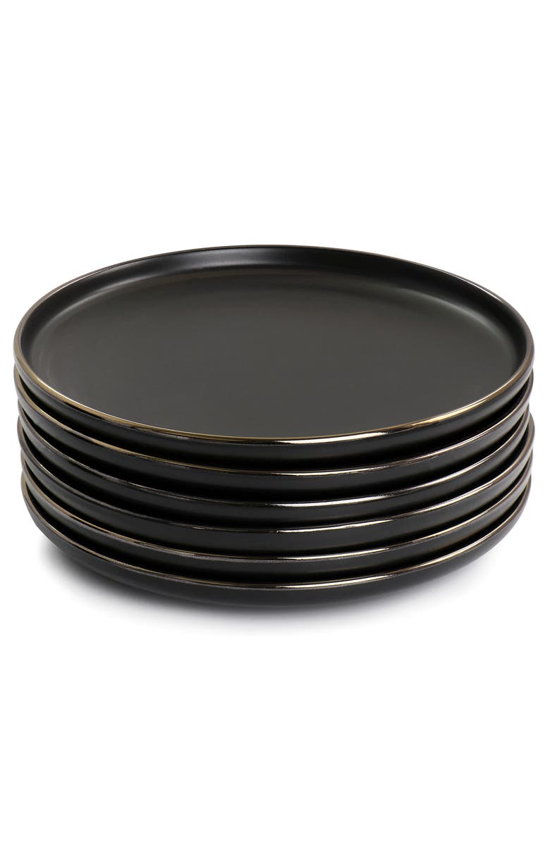 Elama Paul 6 Piece Stoneware Salad Plate Set, Alternate, color, Black