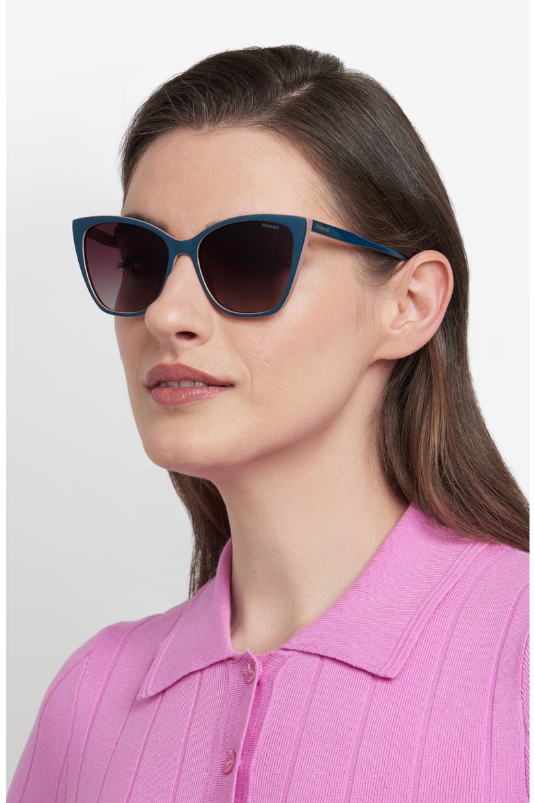 56mm Polarized Cat Eye Sunglasses, Alternate, color, TEAL PINK/ BROWN SF POLAR