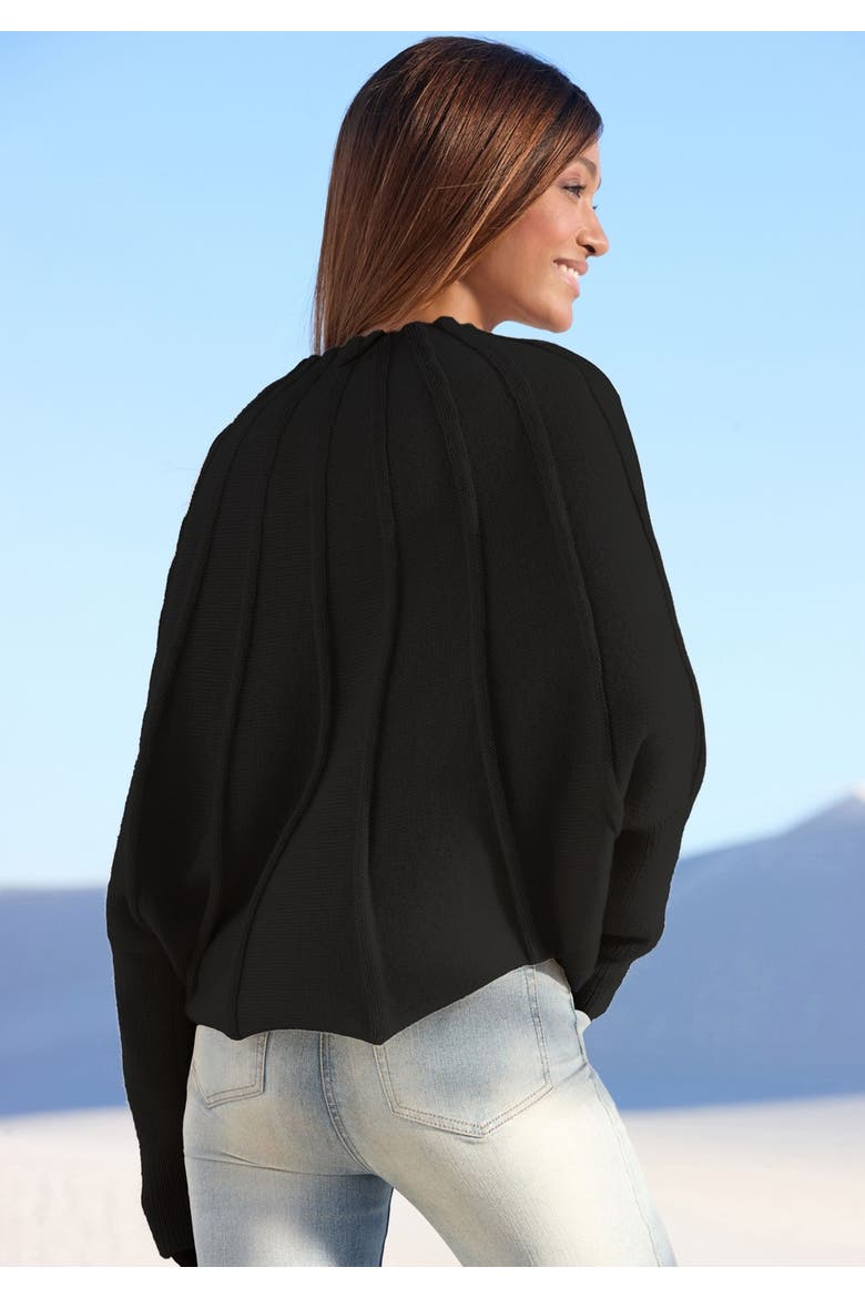 Mock Neck Ribbed Sweater, Alternate, color, Black