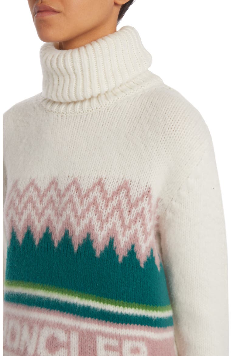 Festive Logo Intarsia Wool Turtleneck Sweater, Alternate, color, WHITE