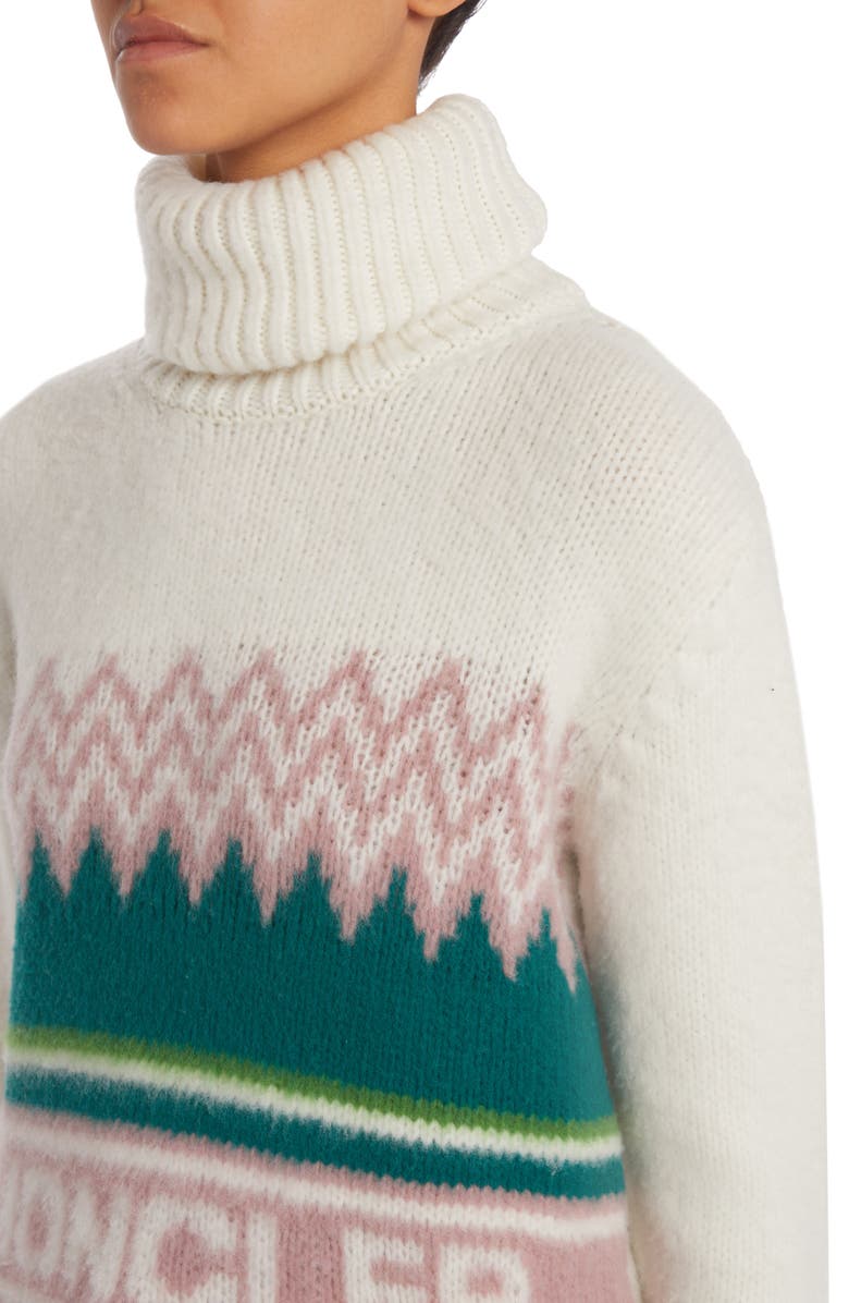 Moncler Festive Logo Intarsia Wool Turtleneck Sweater, Alternate, color, 