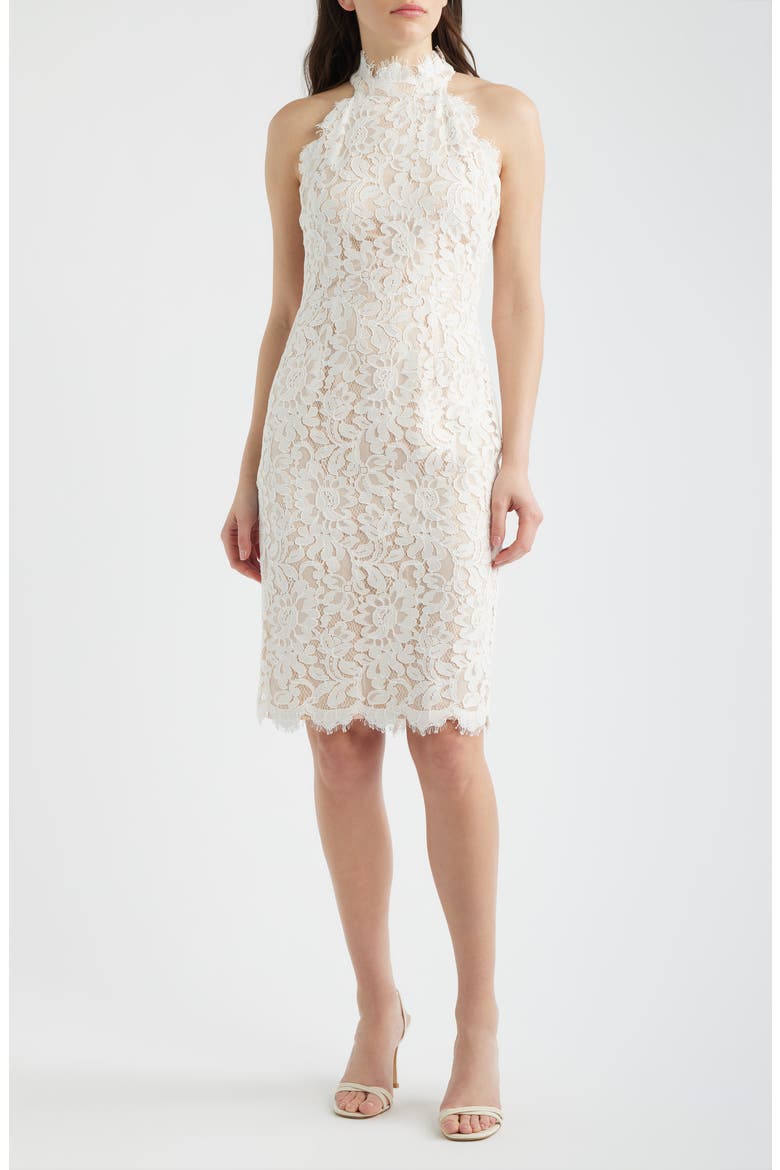 Floral Lace Sheath Dress, Main, color, IVORY BEIG