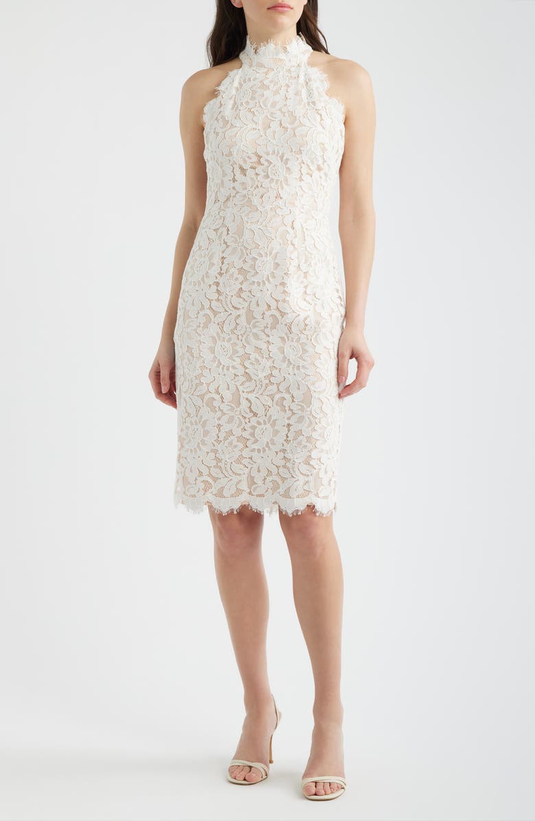 Eliza J Floral Lace Sheath Dress, Main, color, Ivory Beig