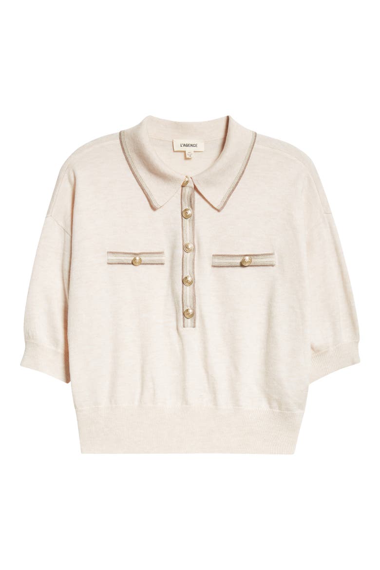 Masaki Polo Sweater, Alternate, color, PARCHMENT/ CAPPUCCINO GOLD