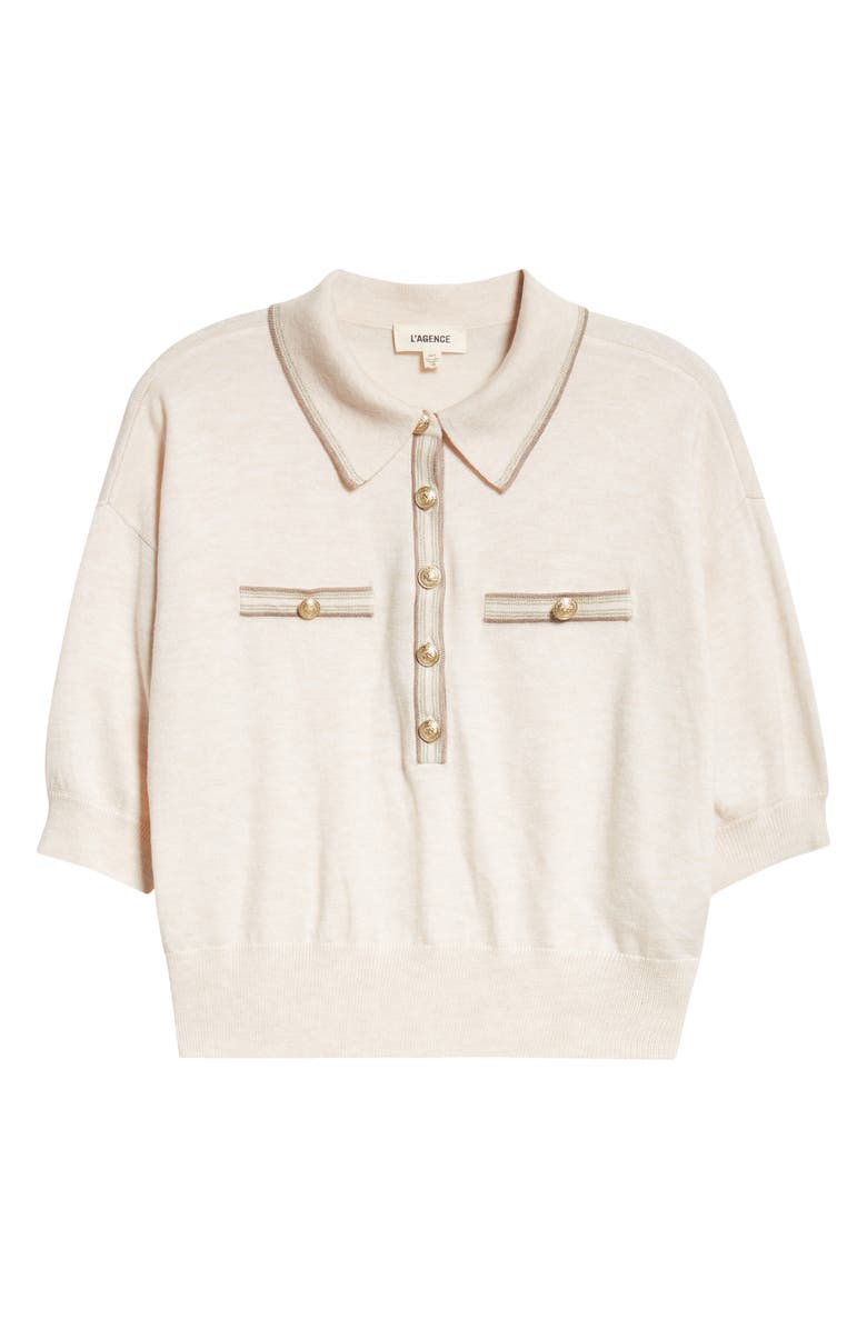 L'AGENCE Masaki Polo Sweater, Alternate, color, Parchment/ Cappuccino Gold