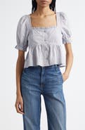 Ganni Yarn Dye Flounce Puff Sleeve Top