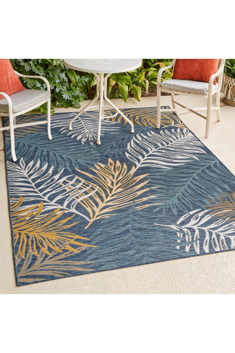 Calypso Coastal Casual Palm Frond Reversible Machine-Washable Indoor/Outdoor Area Rug, Alternate, color, Cream/Navy