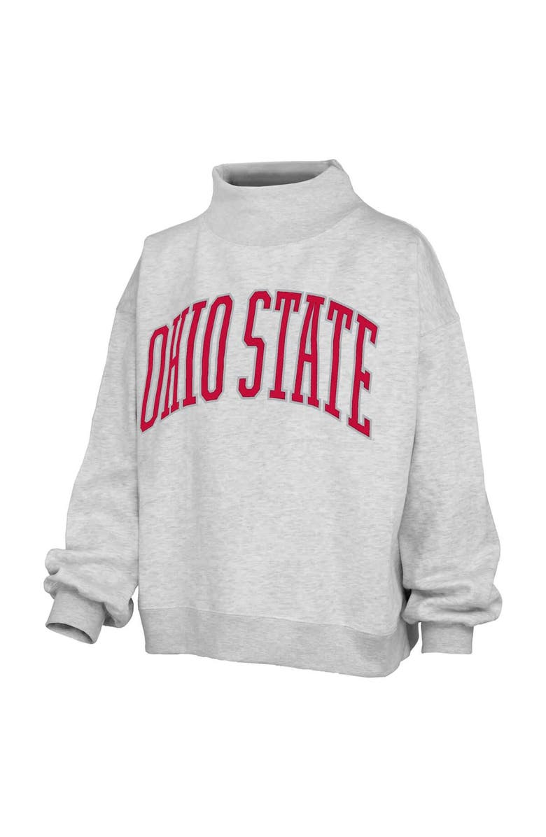 PRESSBOX Women's Pressbox Heather Gray Ohio State Buckeyes Oversized Nelson Mock Neck Sweatshirt, Alternate, color, Heather Gray