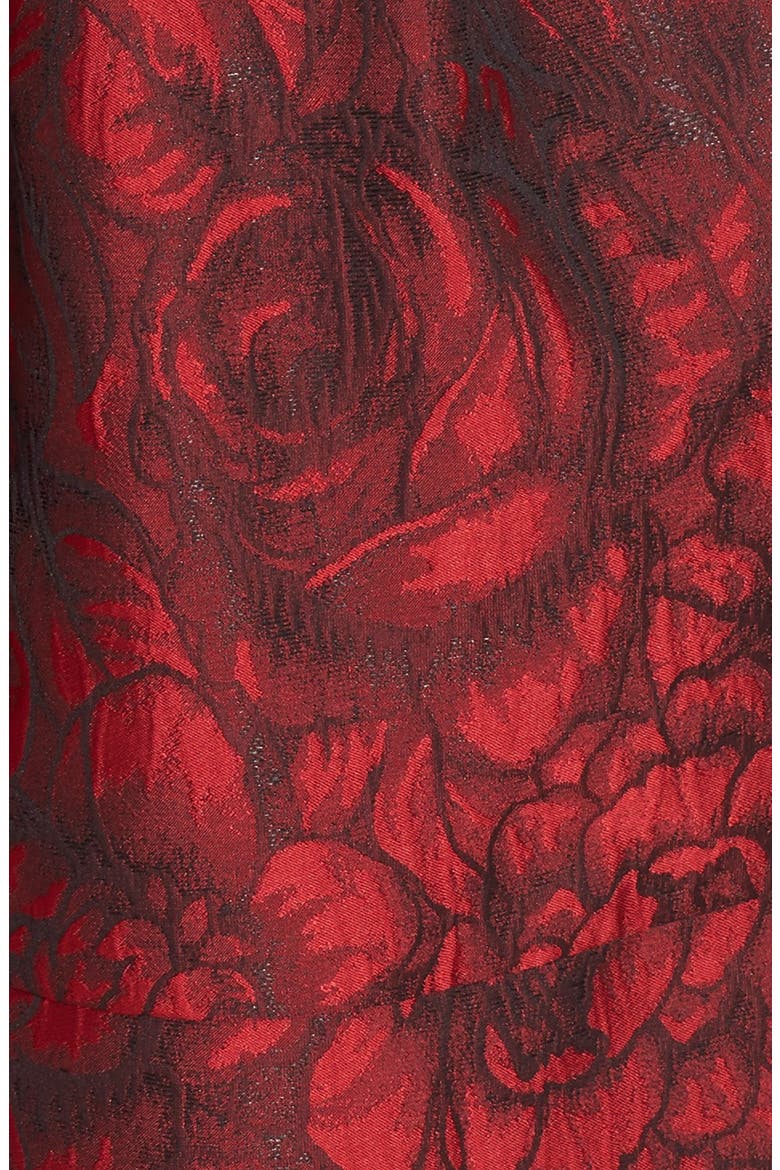 Embellished Waist Brocade Fit & Flare Dress, Alternate, color, BLACK/ RED