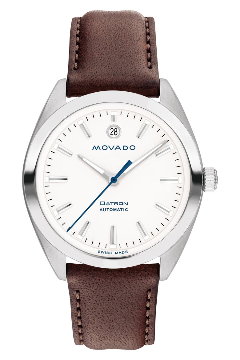 Heritage Datron Leather Strap Watch, 40mm, Main, color, WHITE