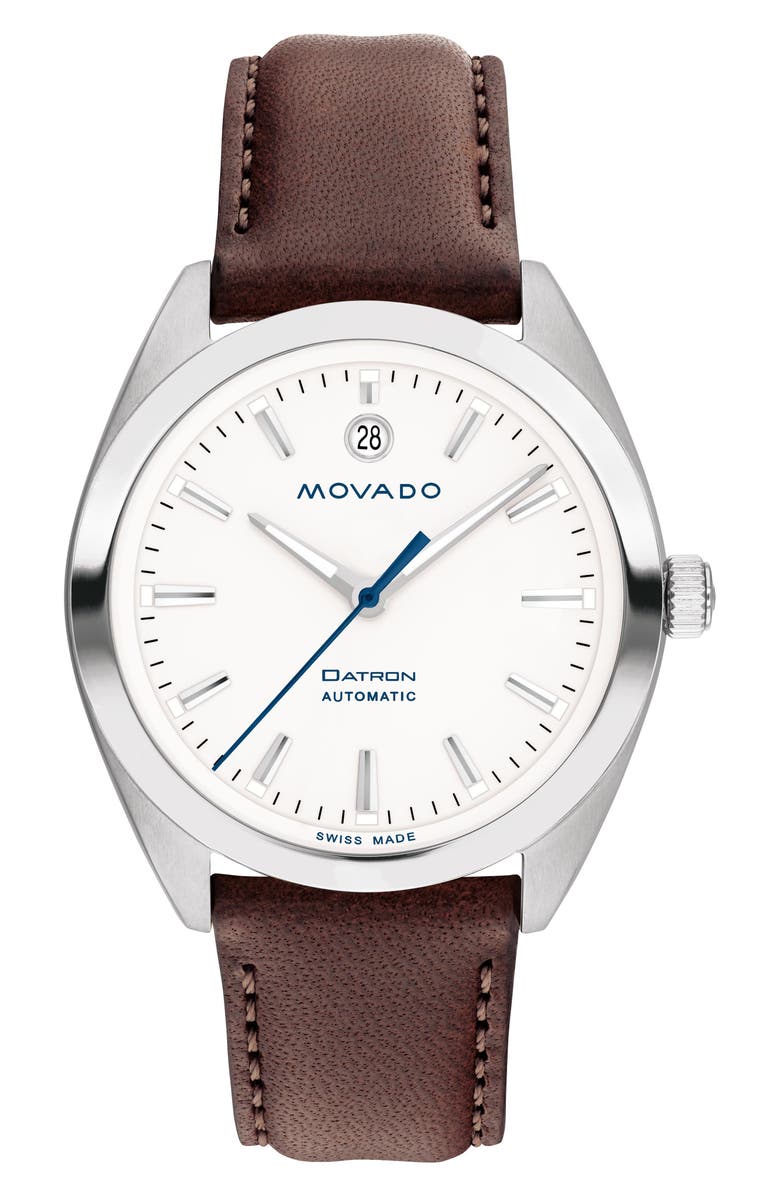 Movado Heritage Datron Leather Strap Watch, 40mm, Main, color, 