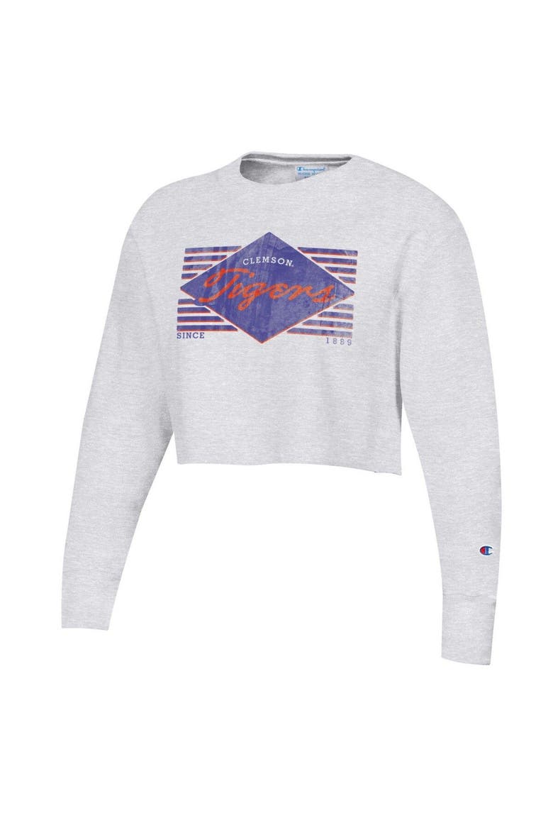 Women's Champion Heather Gray Clemson Tigers Reverse Weave Cropped Pullover Sweatshirt, Alternate, color, Heather Gray