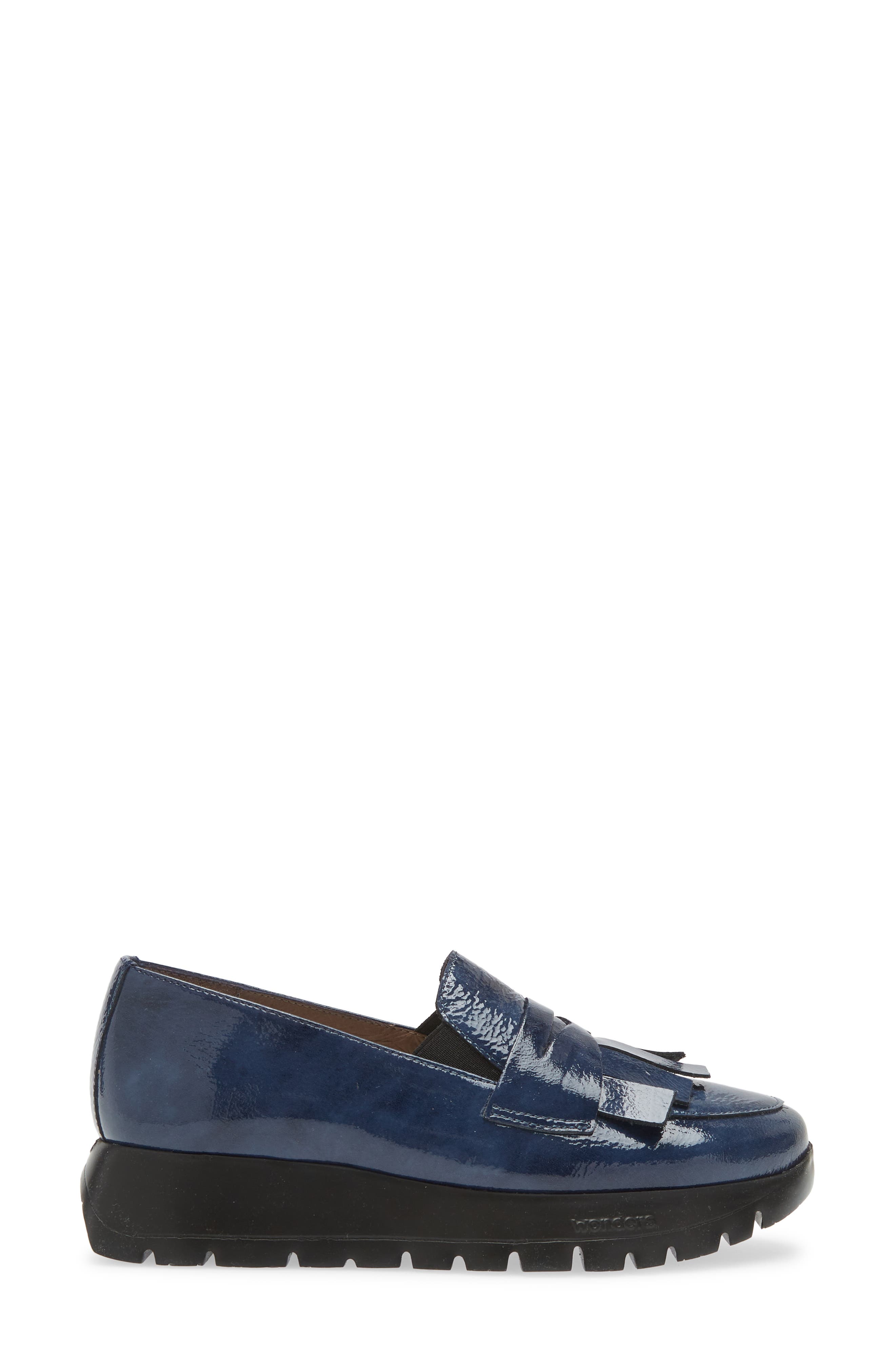 Wonders Kiltie Platform Loafer, Alternate, color, Textured Blue Patent