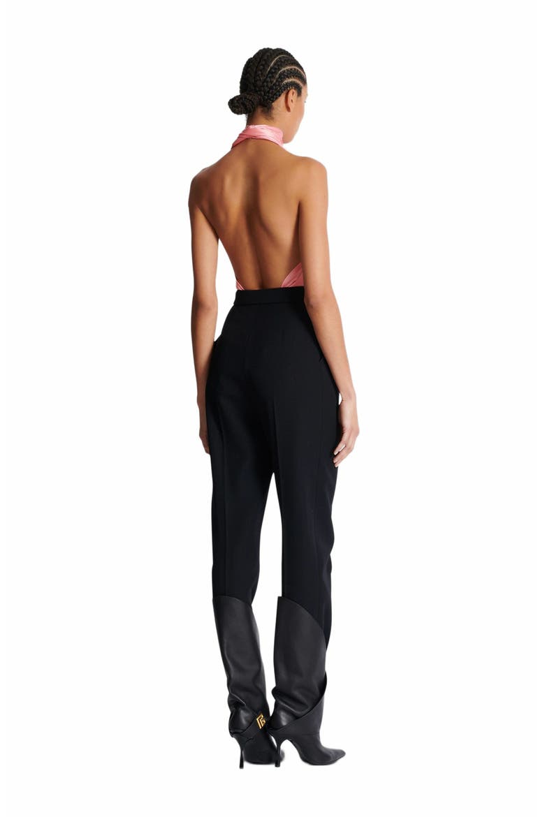 High-Waisted Grain De Poudre Trousers, Alternate, color, Black