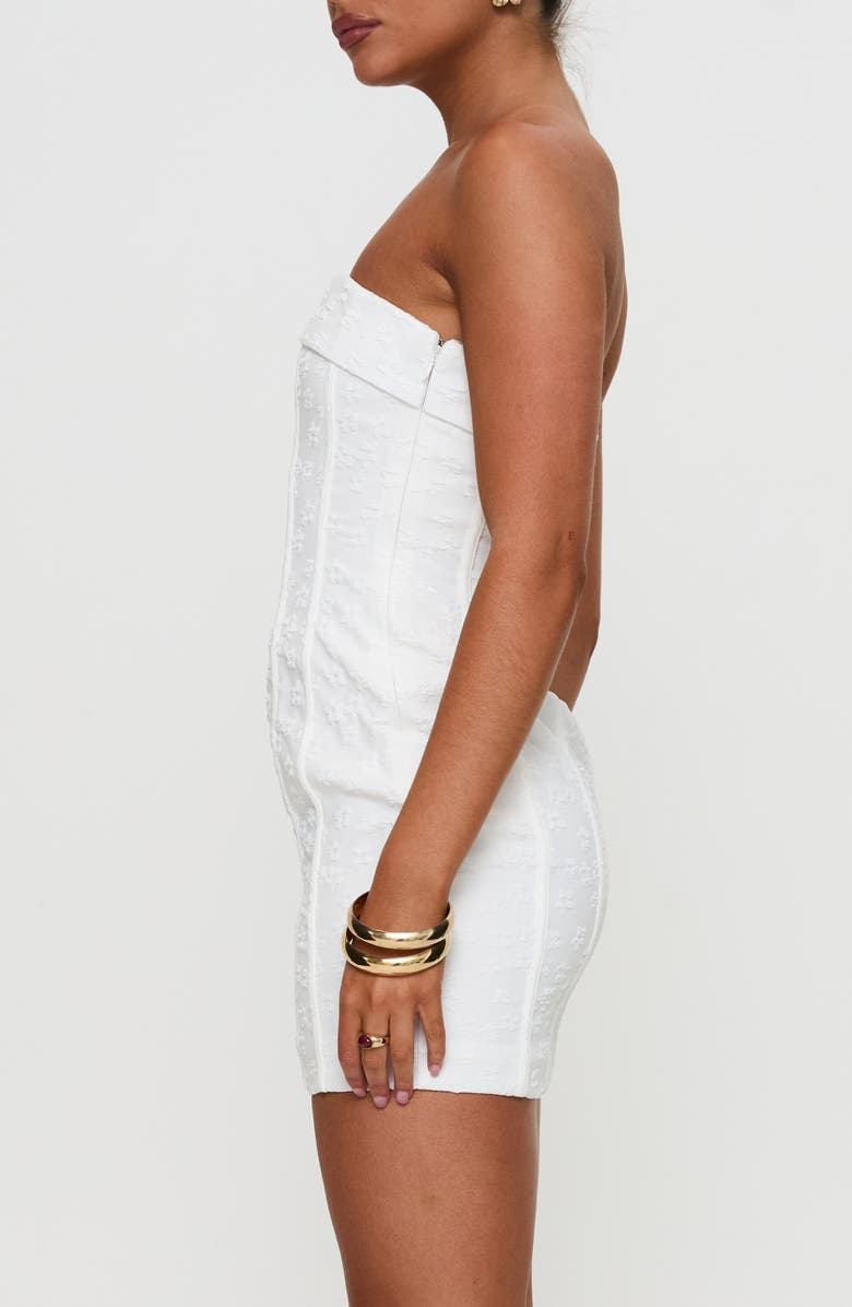 Princess Polly Bertrand Flower Embroidered Strapless Minidress, Alternate, color, White