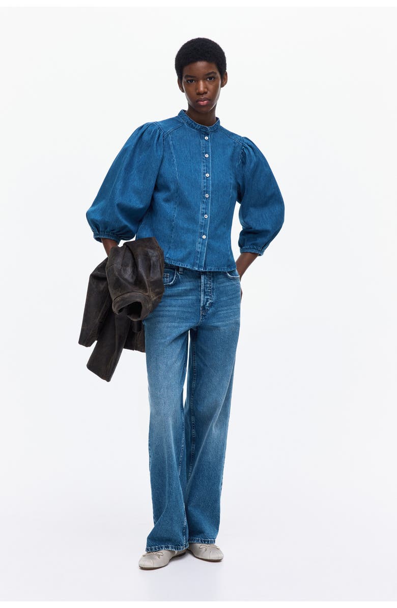 H&M Denim Blouse, Main, color, Denim Blue